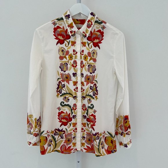ETRO WHITE FLORAL COTTON TOP SIZE IT 46 / US 10 - Picture 1 of 17